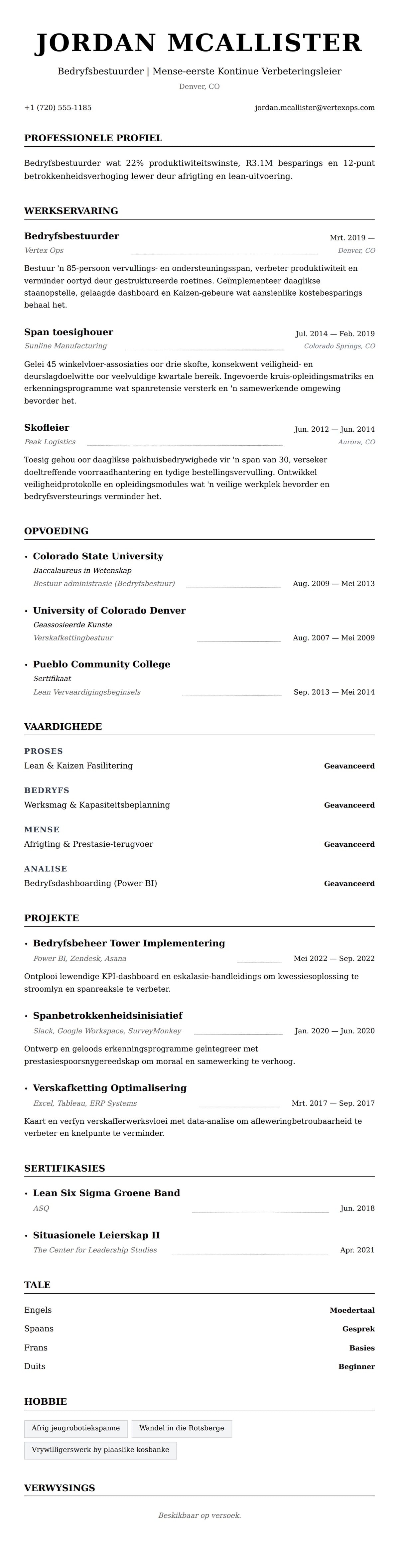Leweensbeskrywing-vooruitskouk vir Bedryfsbestuurder Leweensbeskrywing Voorbeeld