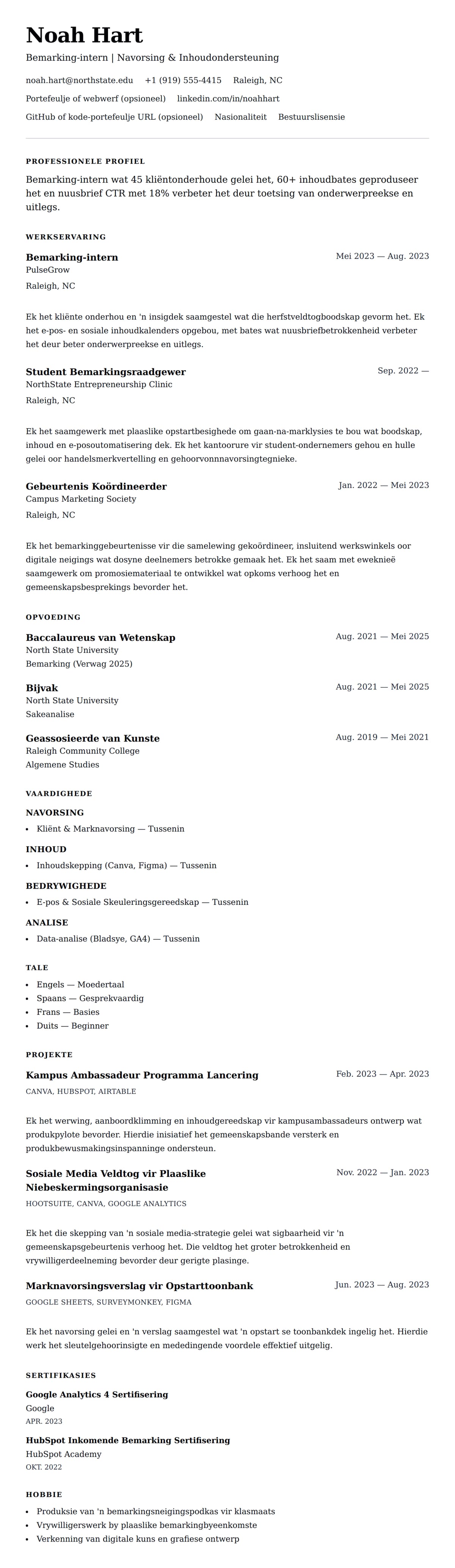 Leweensbeskrywing-vooruitskouk vir Bemarking-intern Lewensloop Voorbeeld