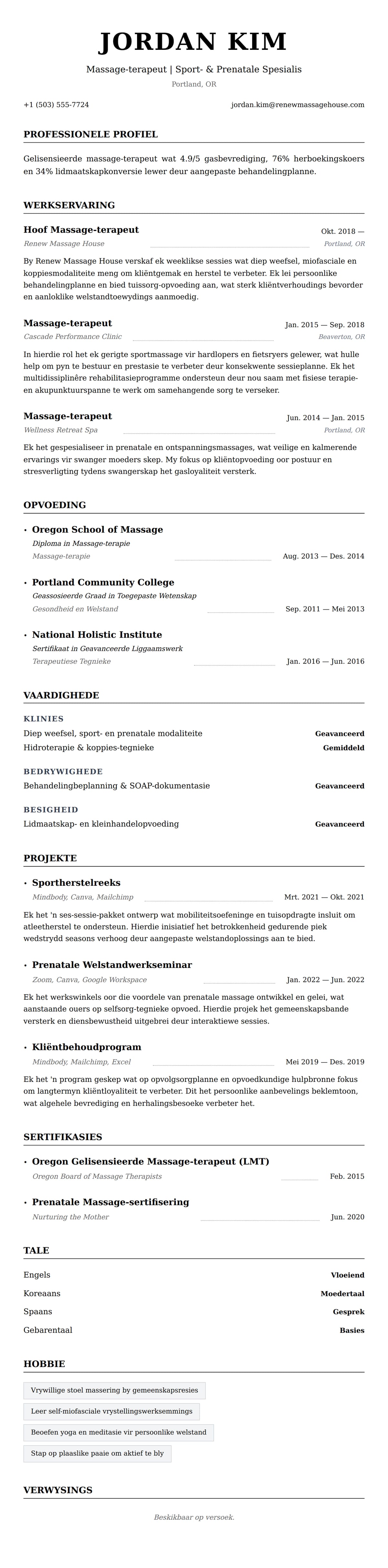 Massage-terapeut Leweenskrif Voorbeeld