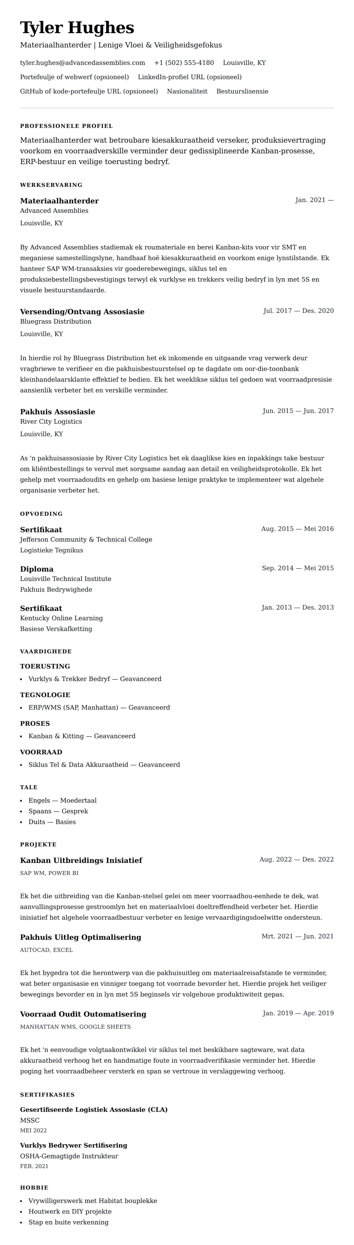 Leweensbeskrywing-vooruitskouk vir Materiaalhanterder Lewensloop Voorbeeld
