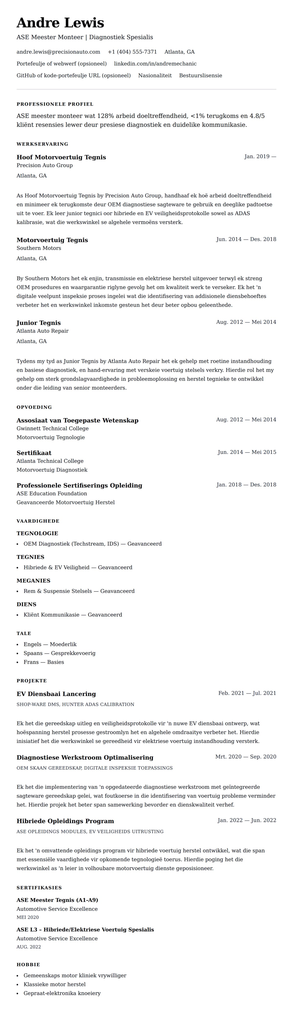 Leweensbeskrywing-vooruitskouk vir Monteer Lewensloop Voorbeeld