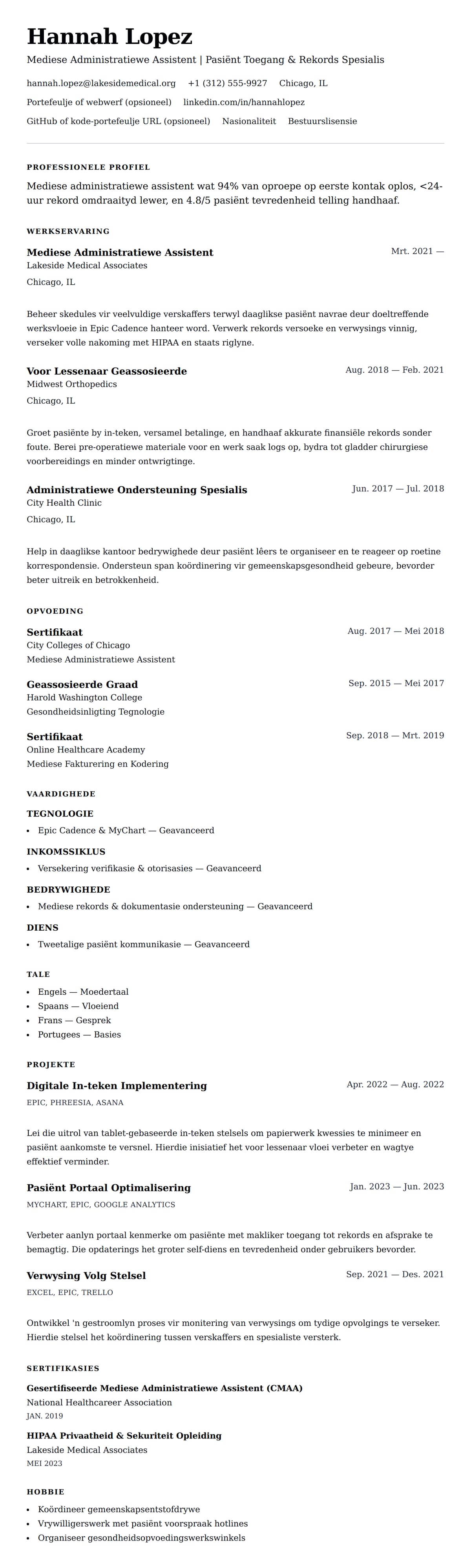 Leweensbeskrywing-vooruitskouk vir Mediese Administratiewe Assistent Lewensloop Voorbeeld