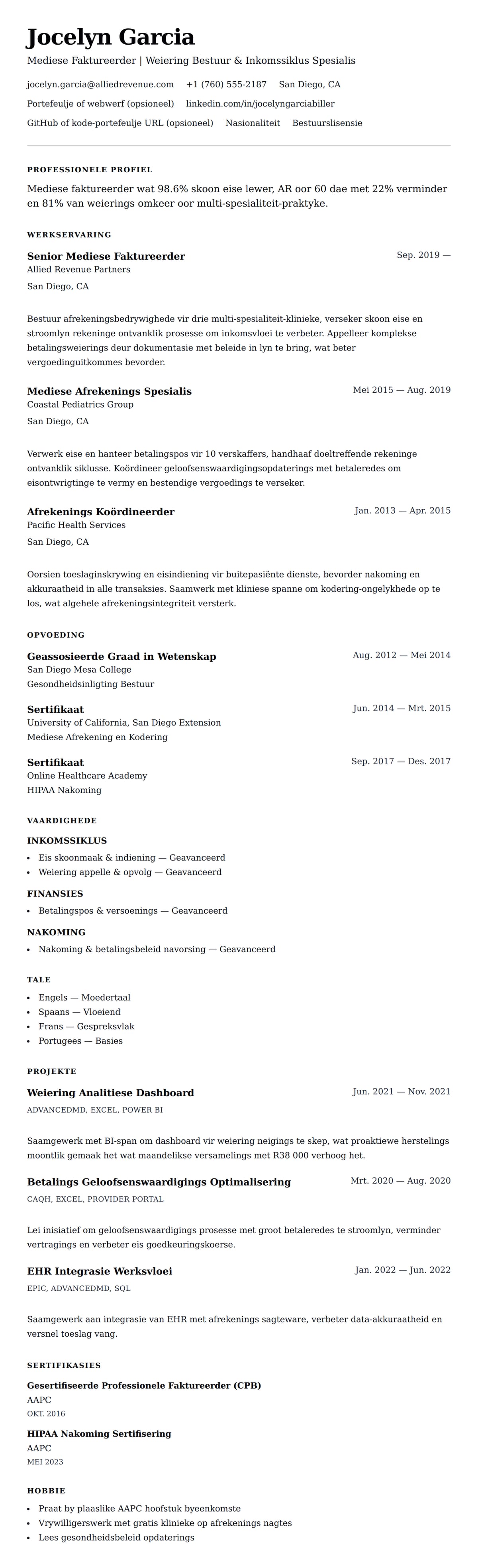 Leweensbeskrywing-vooruitskouk vir Mediese Faktureerder Leweverhaal Voorbeeld