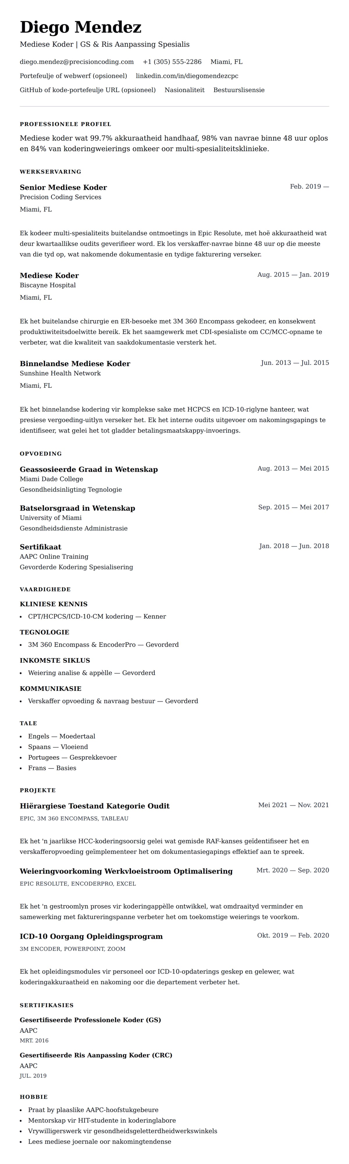 Leweensbeskrywing-vooruitskouk vir Voorbeeld van Mediese Koder se Lewewerwing