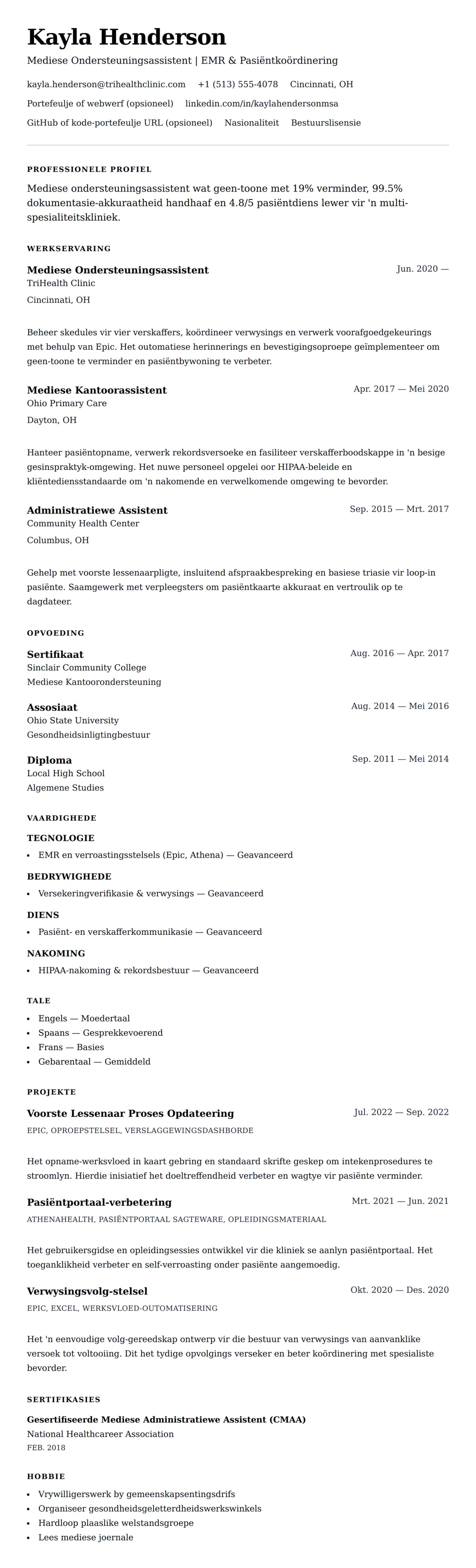Leweensbeskrywing-vooruitskouk vir Mediese Ondersteuningsassistent Leefweker Voorbeeld