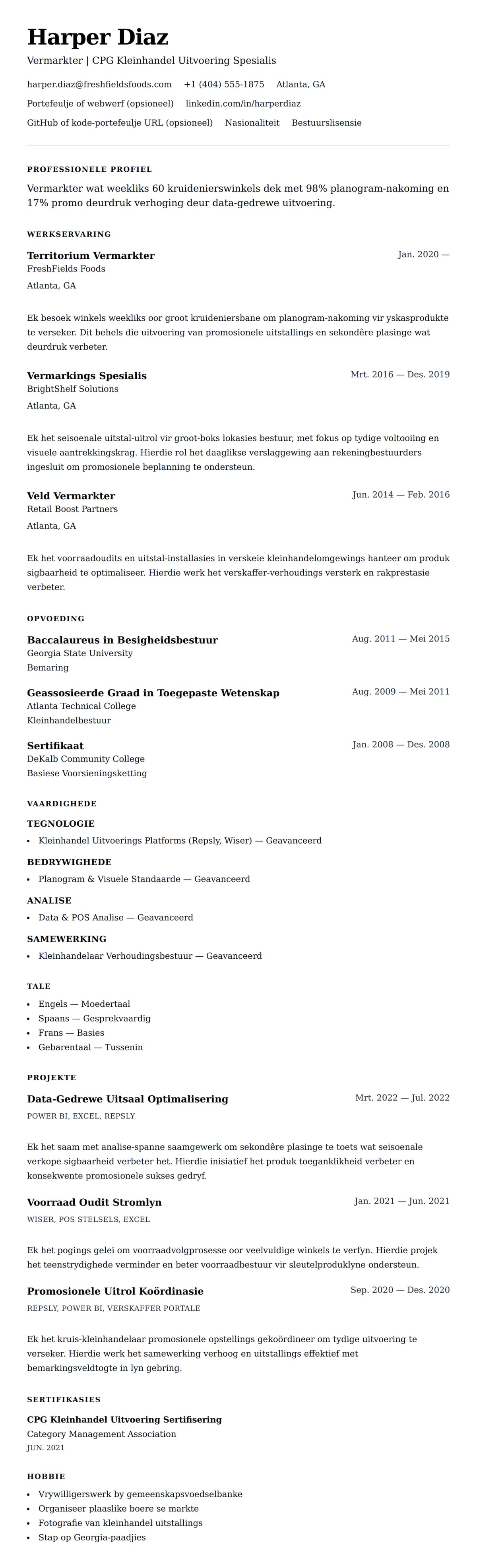 Leweensbeskrywing-vooruitskouk vir Vermarkter Lewensverloop Voorbeeld