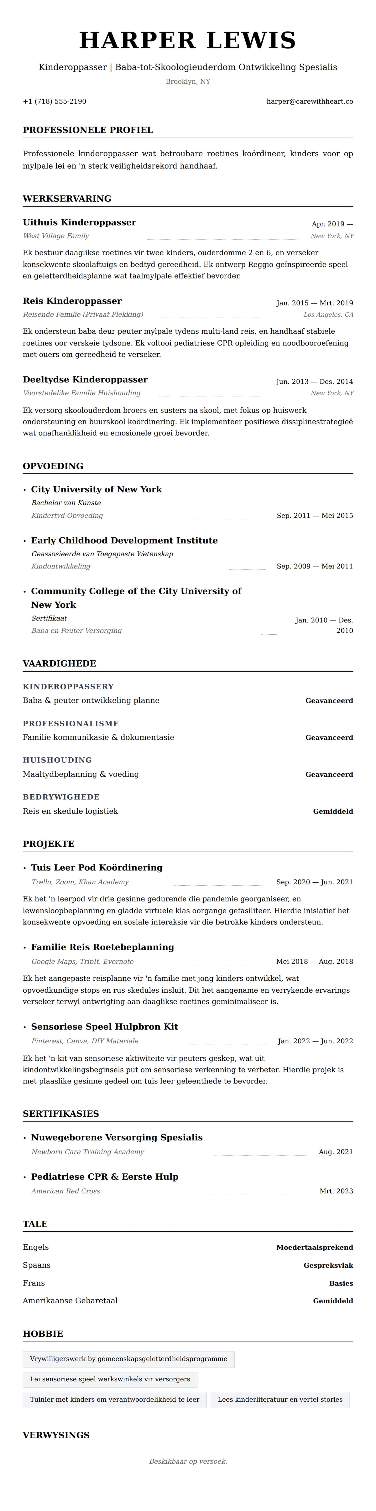 Leweensbeskrywing-vooruitskouk vir Kinderoppasser Lewensloop Voorbeeld