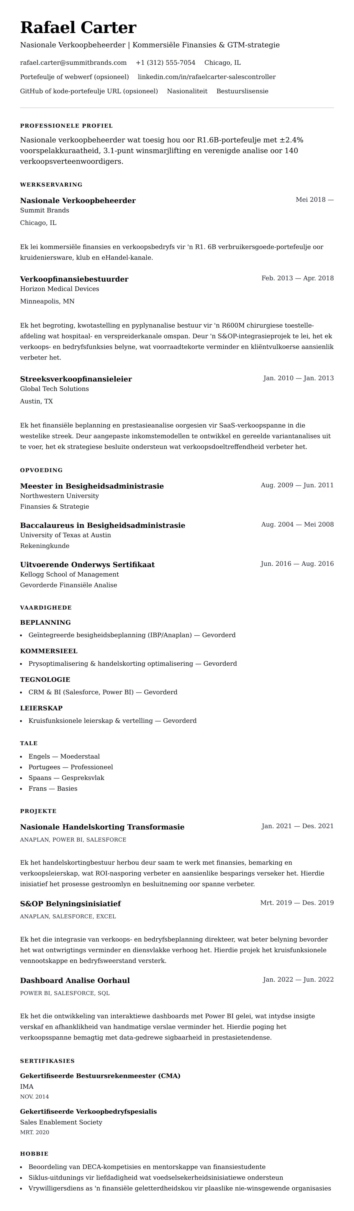 Leweensbeskrywing-vooruitskouk vir Voorbeeld van 'n Leweensbeskrywing vir Nasionale Verkoopbeheerder