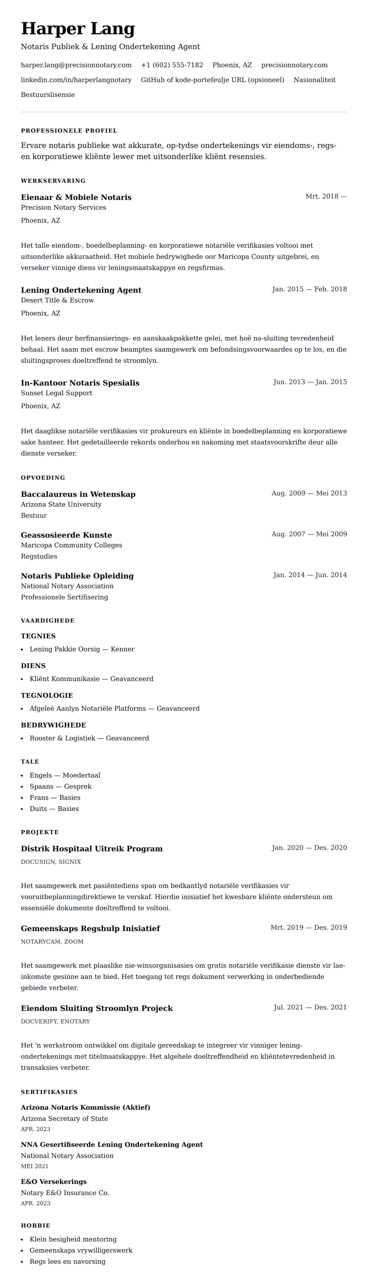 Leweensbeskrywing-vooruitskouk vir Notaris Lewensloop Voorbeeld