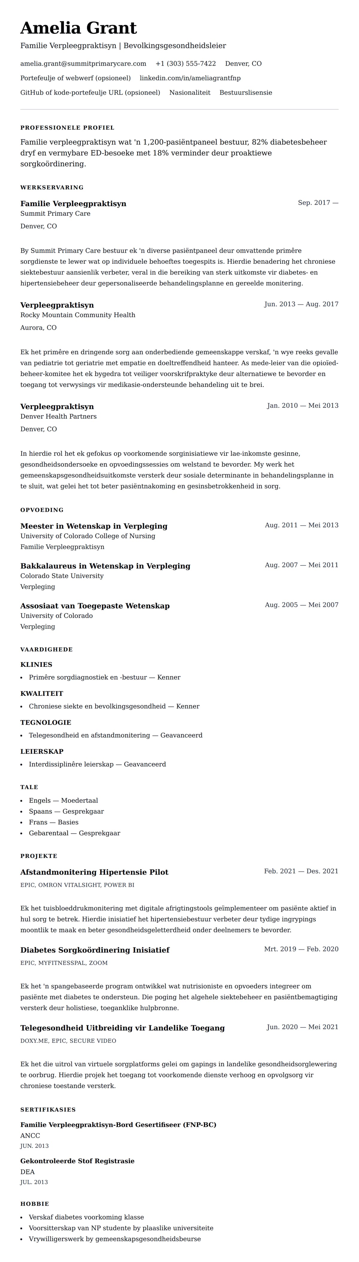 Leweensbeskrywing-vooruitskouk vir Verpleegpraktisyn Lewensloop Voorbeeld