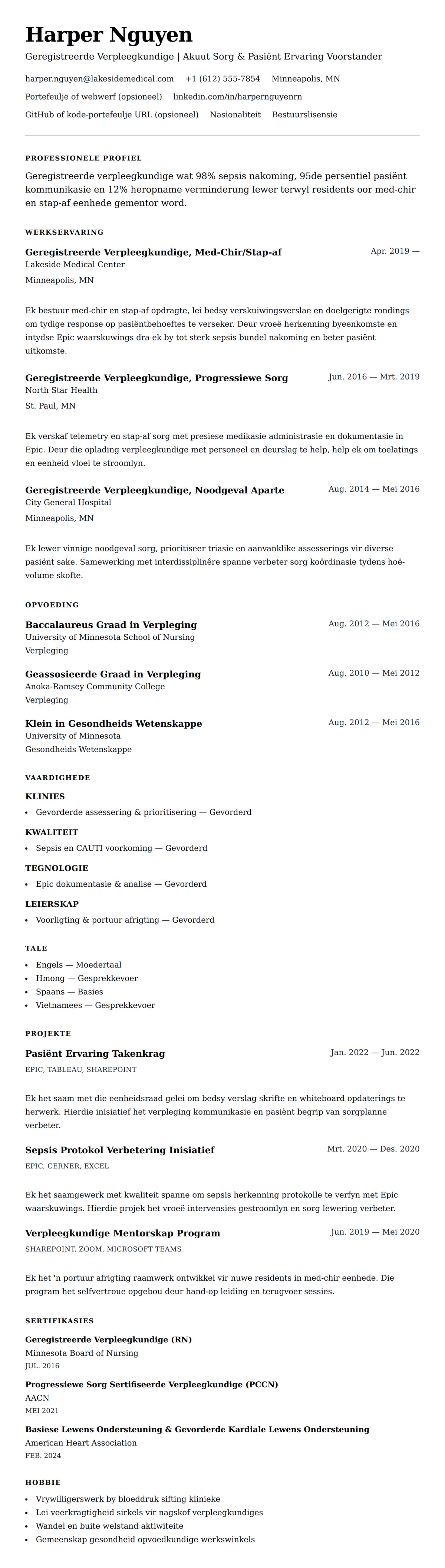 Leweensbeskrywing-vooruitskouk vir Verpleegkundige Lewensloop Voorbeeld