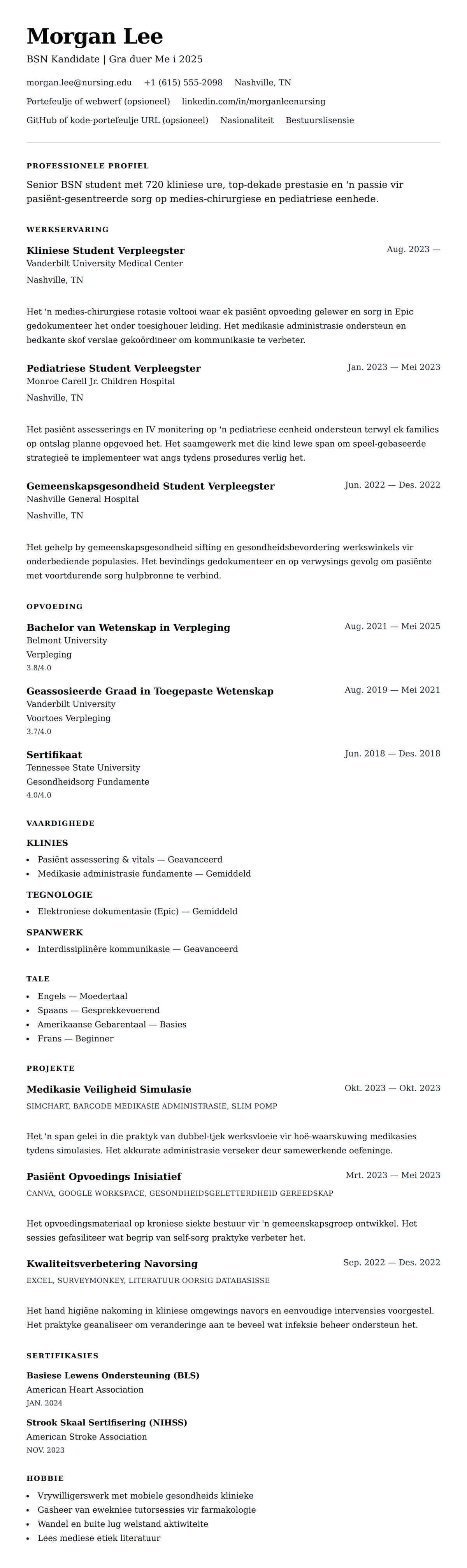 Leweensbeskrywing-vooruitskouk vir Verpleging Student Lewensloop Voorbeeld