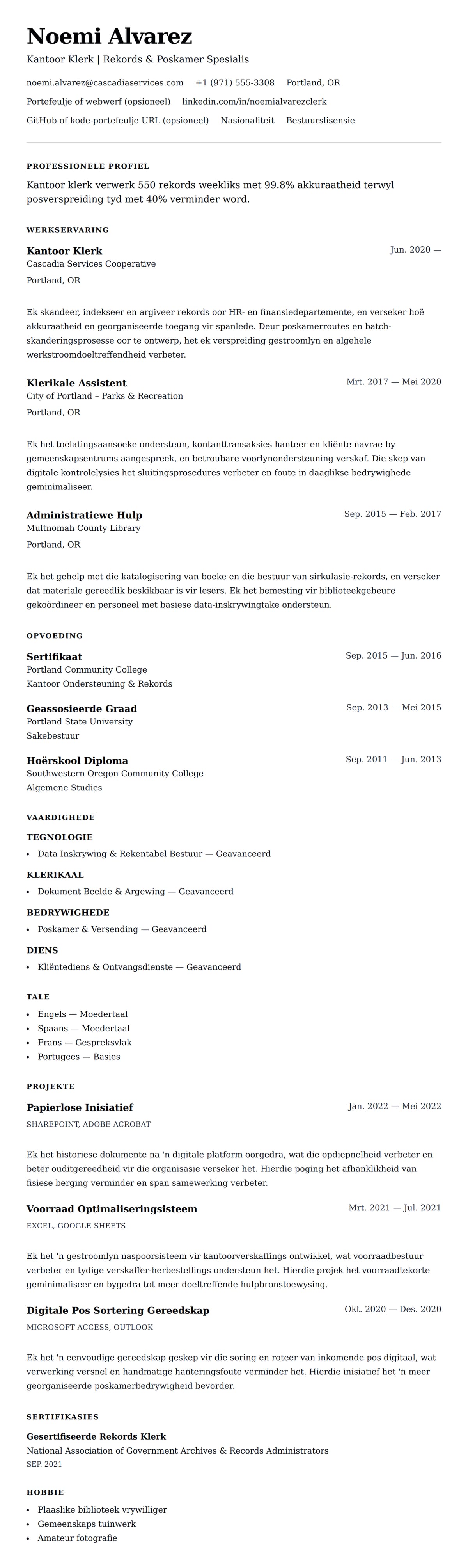 Leweensbeskrywing-vooruitskouk vir Kantoor Klerk Lewensloop Voorbeeld