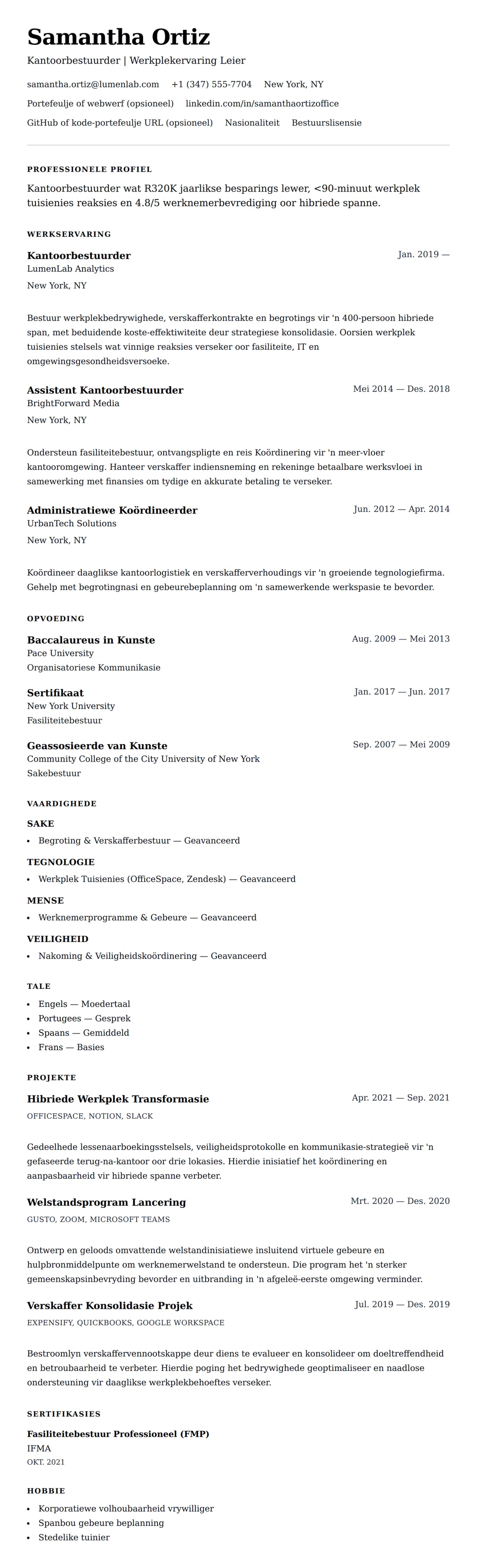 Leweensbeskrywing-vooruitskouk vir Kantoorbestuurder CV-voorbeeld