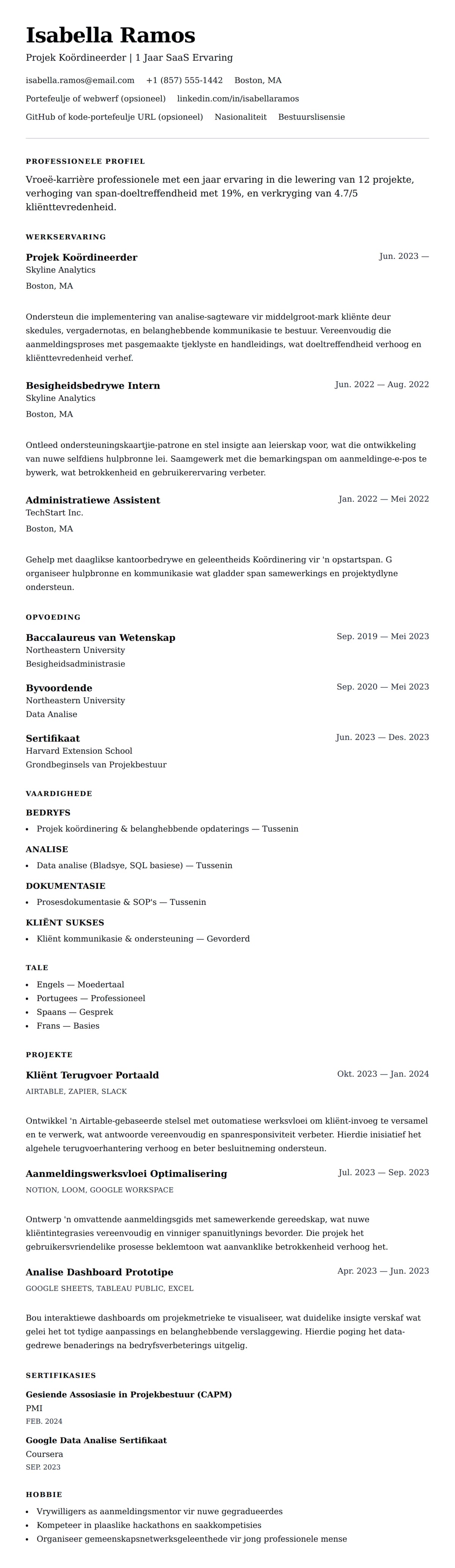 Leweensbeskrywing-vooruitskouk vir Eenjaar Ervaring Leweenskrif Voorbeeld