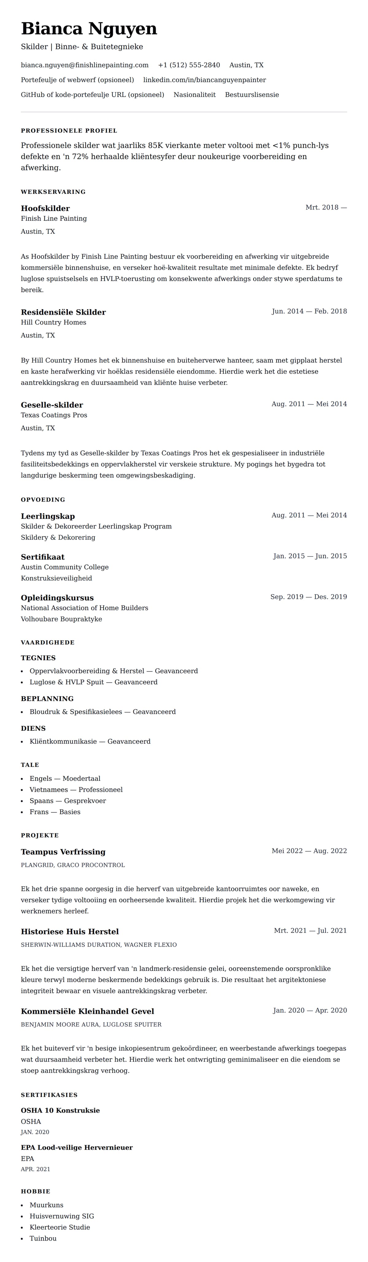 Leweensbeskrywing-vooruitskouk vir Skilder Leweensbeskrywing Voorbeeld