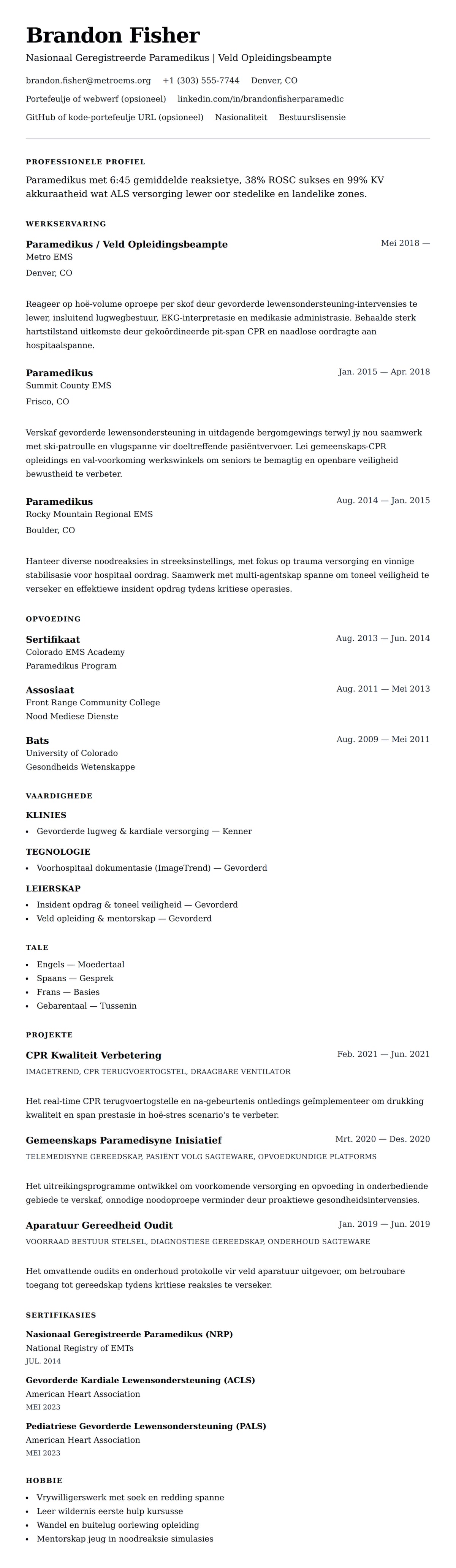 Leweensbeskrywing-vooruitskouk vir Paramedikus Leefbeginsel Voorbeeld