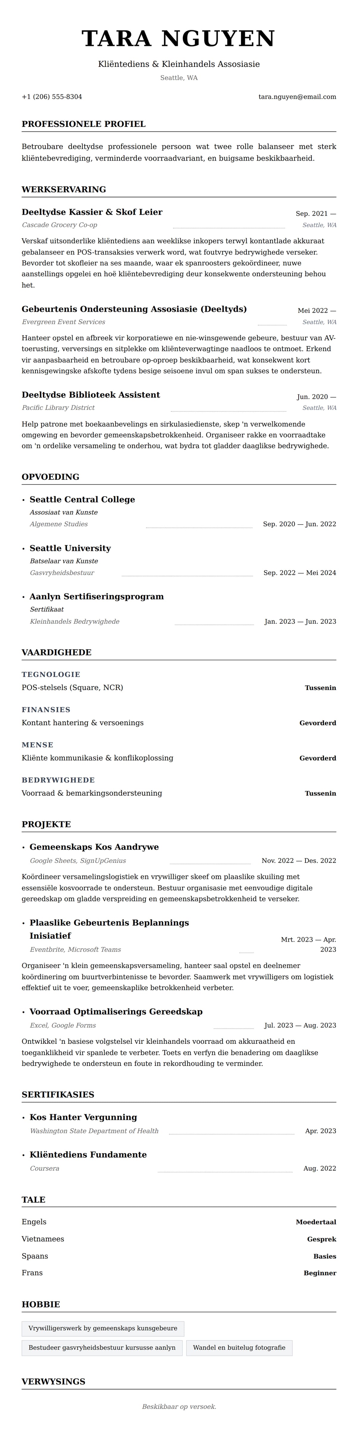 Leweensbeskrywing-vooruitskouk vir Deeltydse Baan Lewensloop Voorbeeld