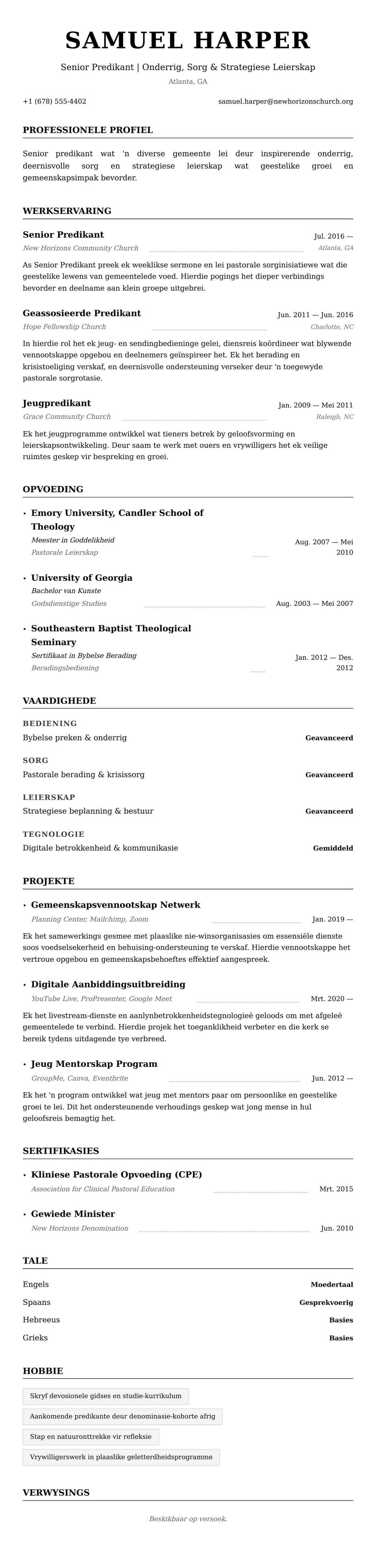 Leweensbeskrywing-vooruitskouk vir Predikant Leweensbeskrywing Voorbeeld