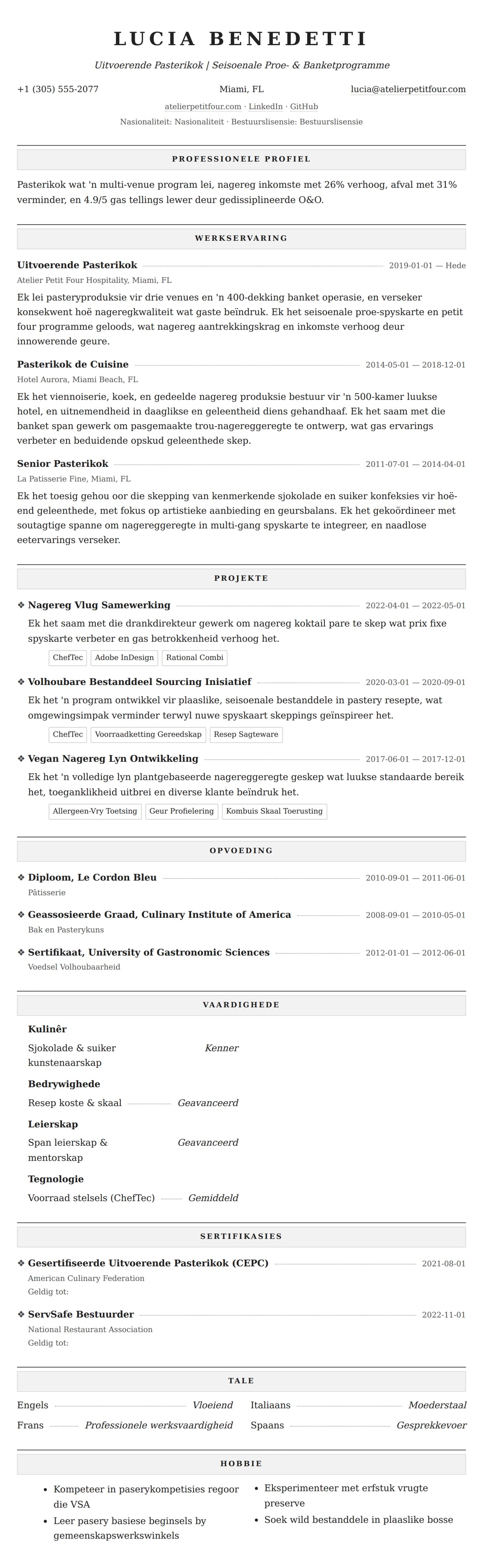 Leweensbeskrywing-vooruitskouk vir Pasterikok Lewensloop Voorbeeld