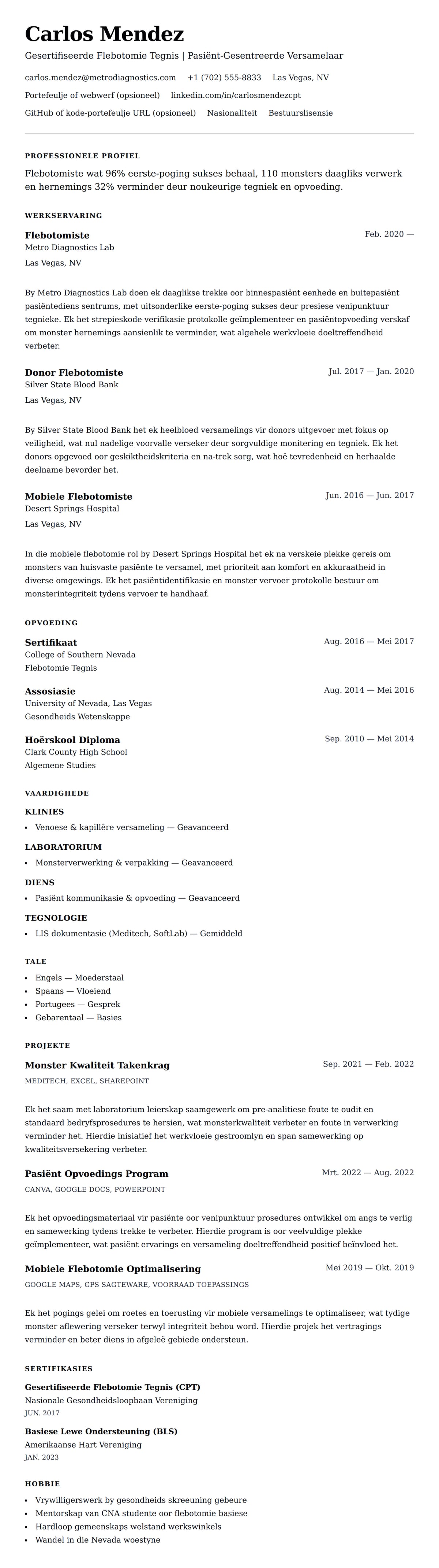 Leweensbeskrywing-vooruitskouk vir Flebotomiste Lewensloop Voorbeeld