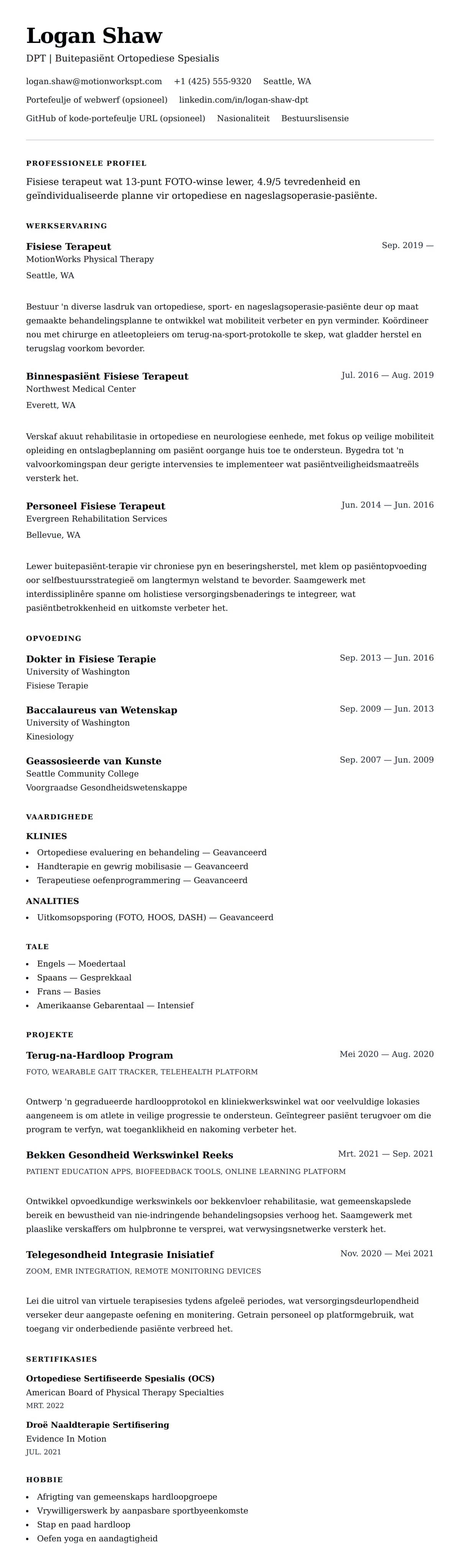 Leweensbeskrywing-vooruitskouk vir Fisiese Terapeut Leweensbeskrywing Voorbeeld