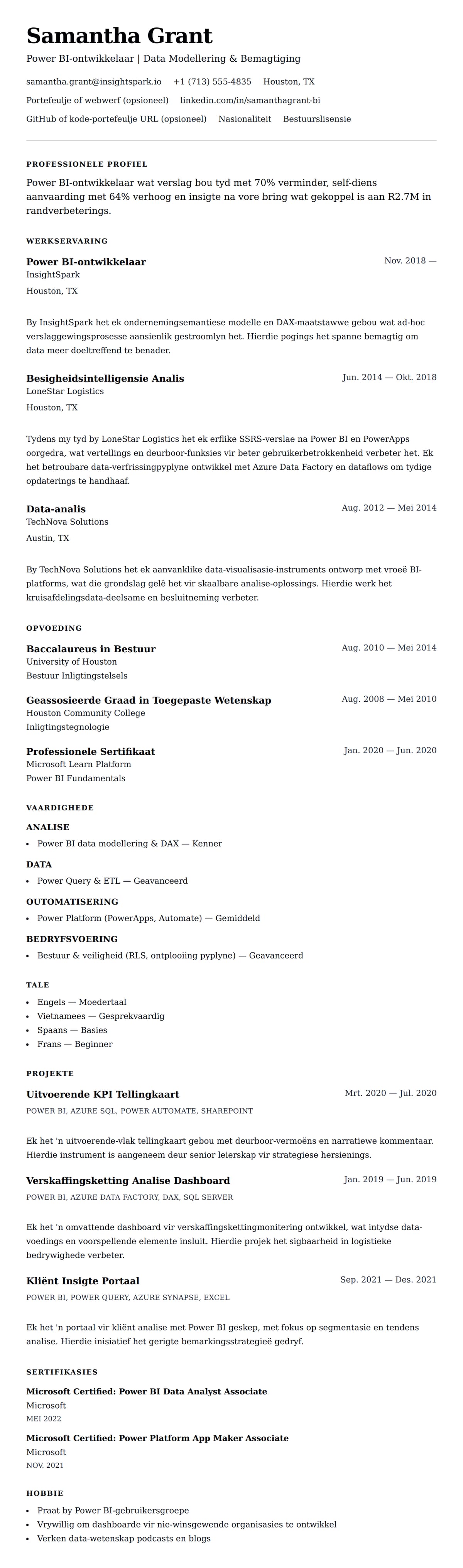 Leweensbeskrywing-vooruitskouk vir Power BI-ontwikkelaar Lewensloopvoorbeeld