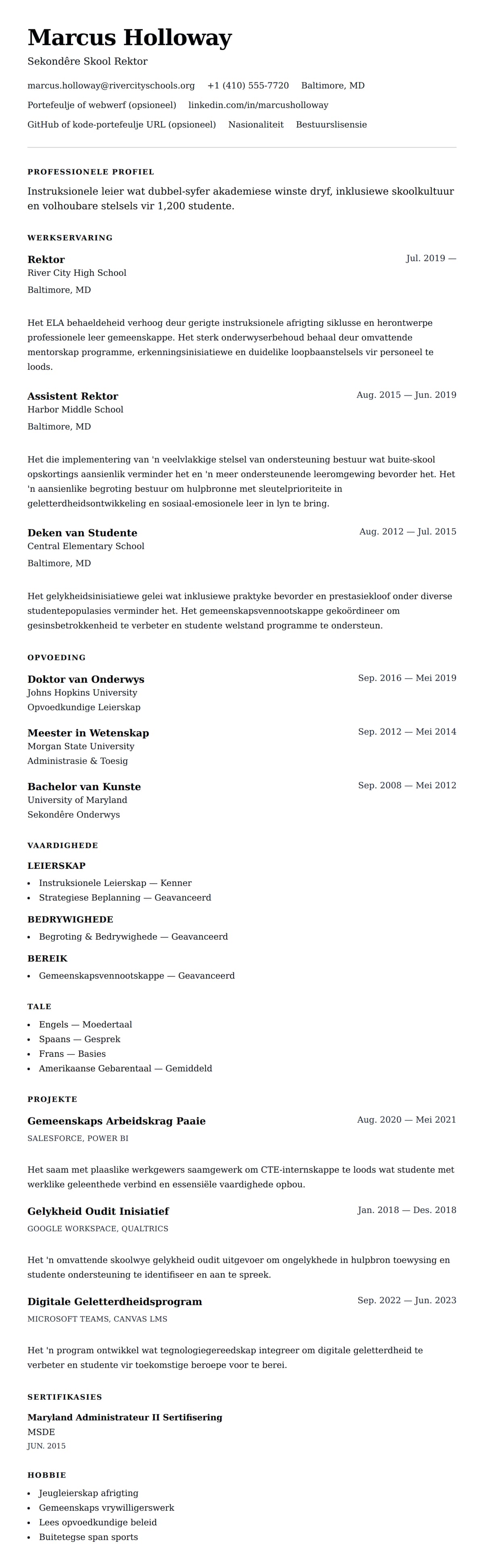 Leweensbeskrywing-vooruitskouk vir Rektor Leweenskrif Voorbeeld