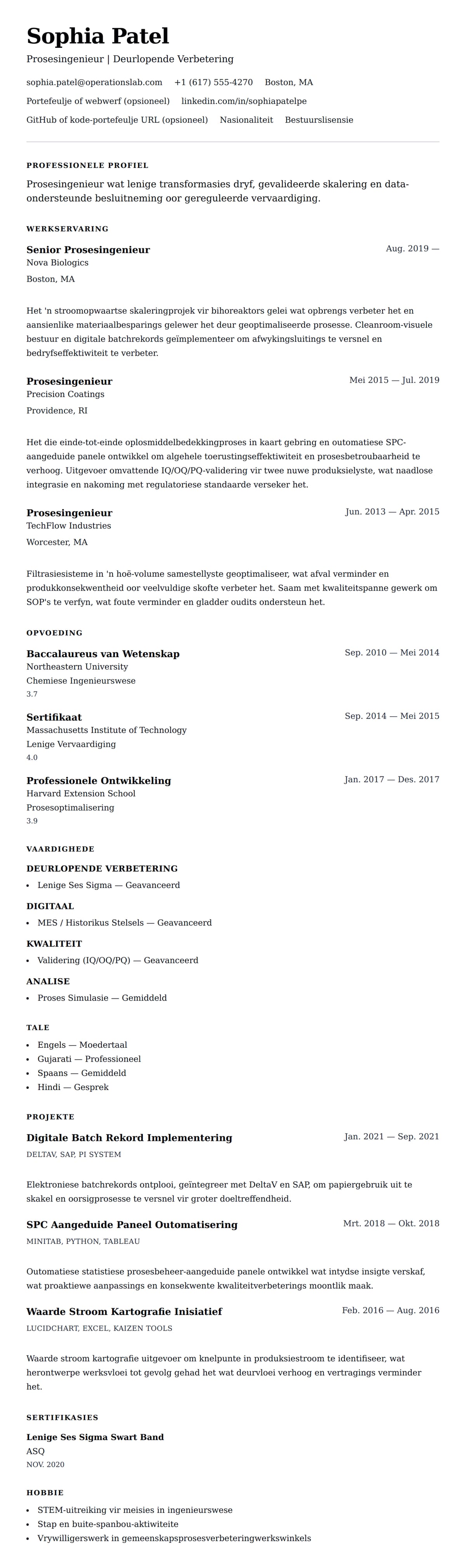 Leweensbeskrywing-vooruitskouk vir Prosesingenieur Lewensloop Voorbeeld