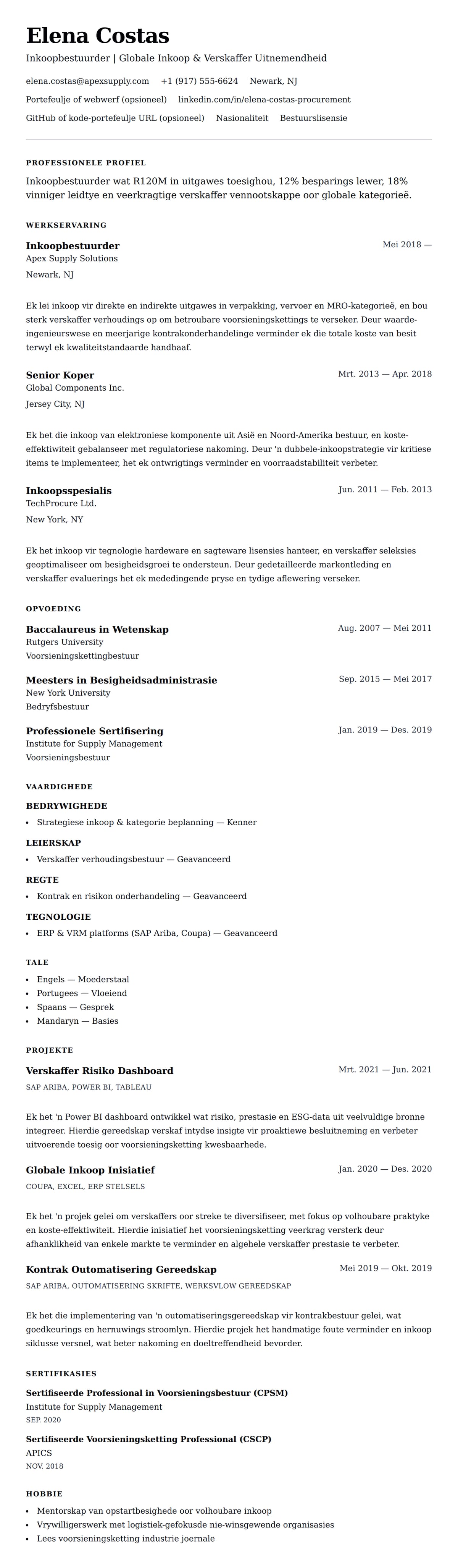 Leweensbeskrywing-vooruitskouk vir Inkoopbestuurder Lewensloop Voorbeeld