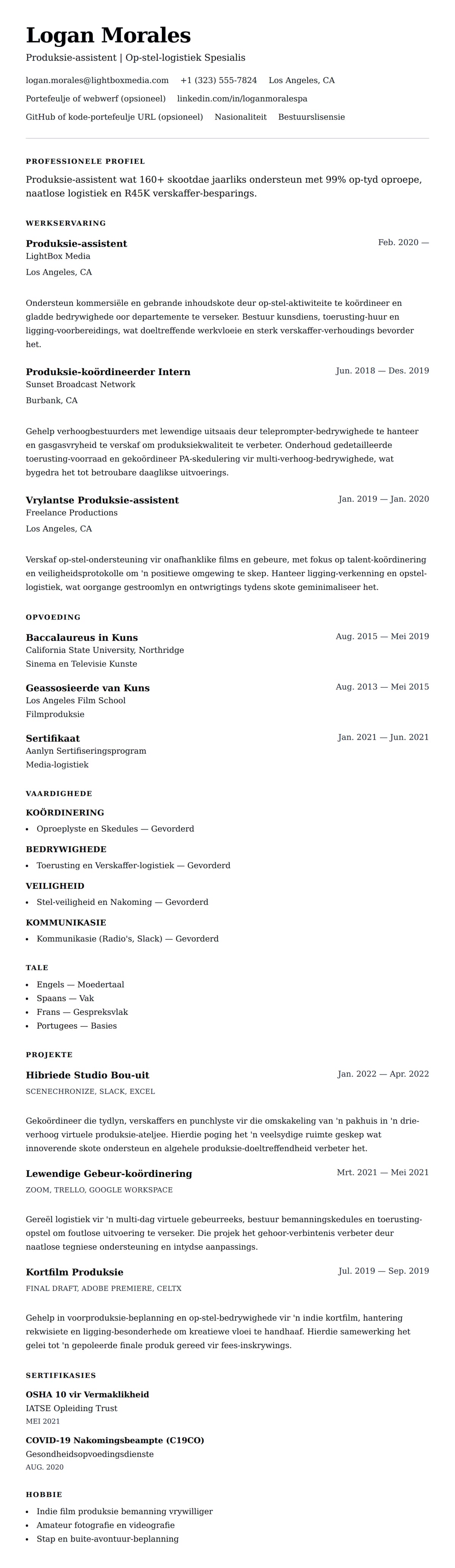 Leweensbeskrywing-vooruitskouk vir Produksie-assistent Leefvoorskot Voorbeeld