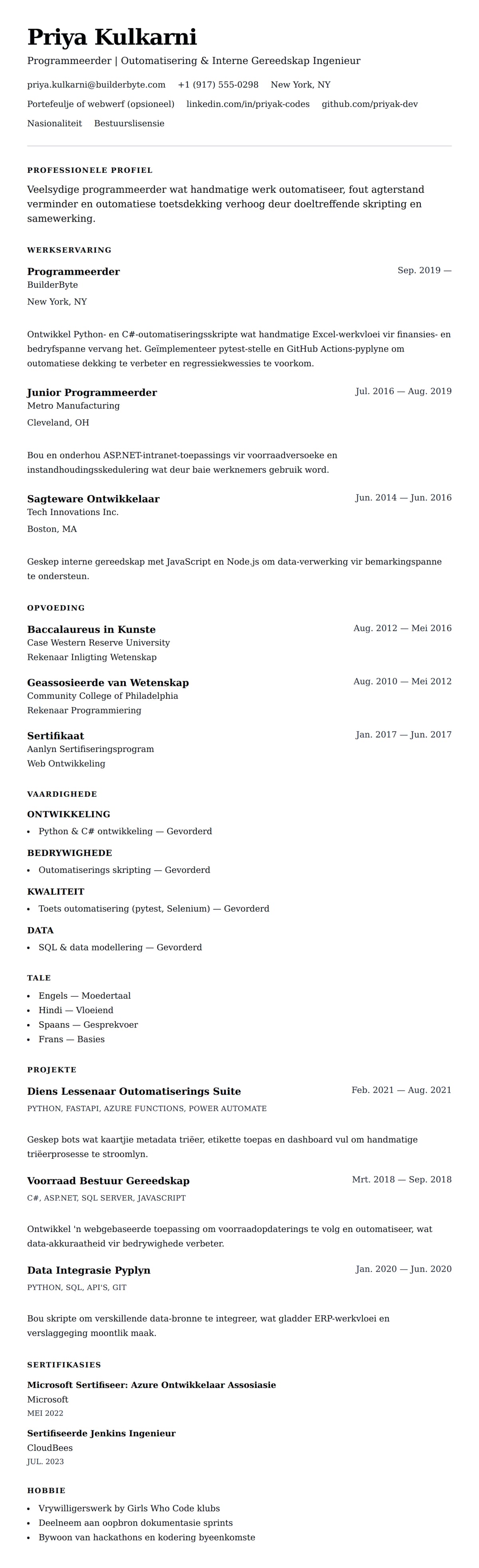 Leweensbeskrywing-vooruitskouk vir Programmeerder Lewensloop Voorbeeld