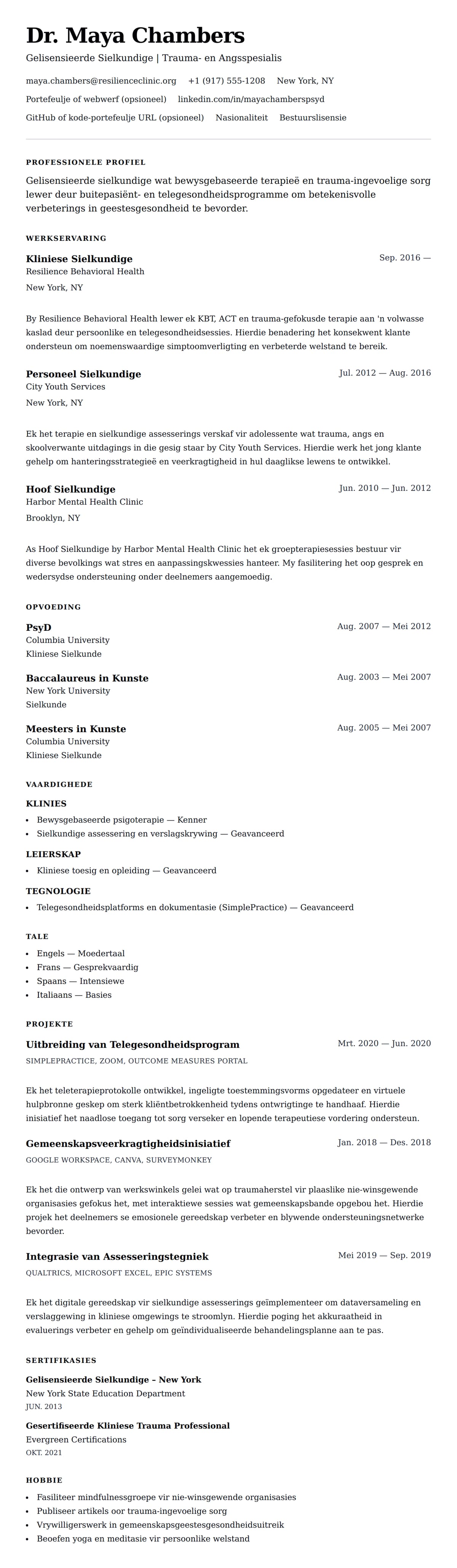 Leweensbeskrywing-vooruitskouk vir Voorbeeld van Sielkundige Lewensloop