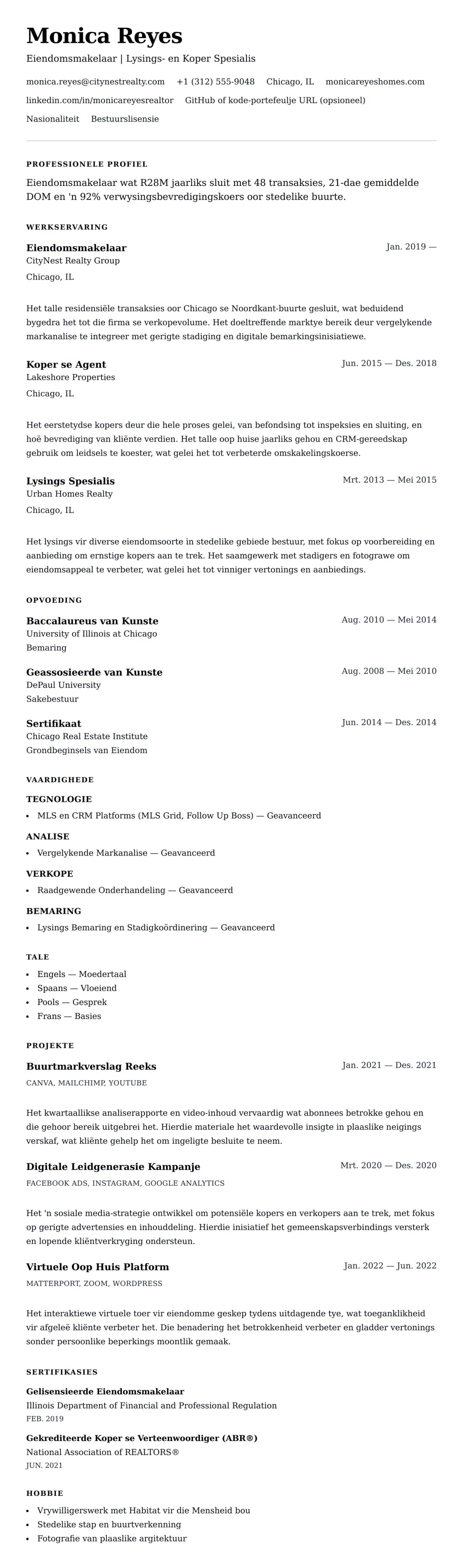 Leweensbeskrywing-vooruitskouk vir Eiendomsmakelaar CV Voorbeeld