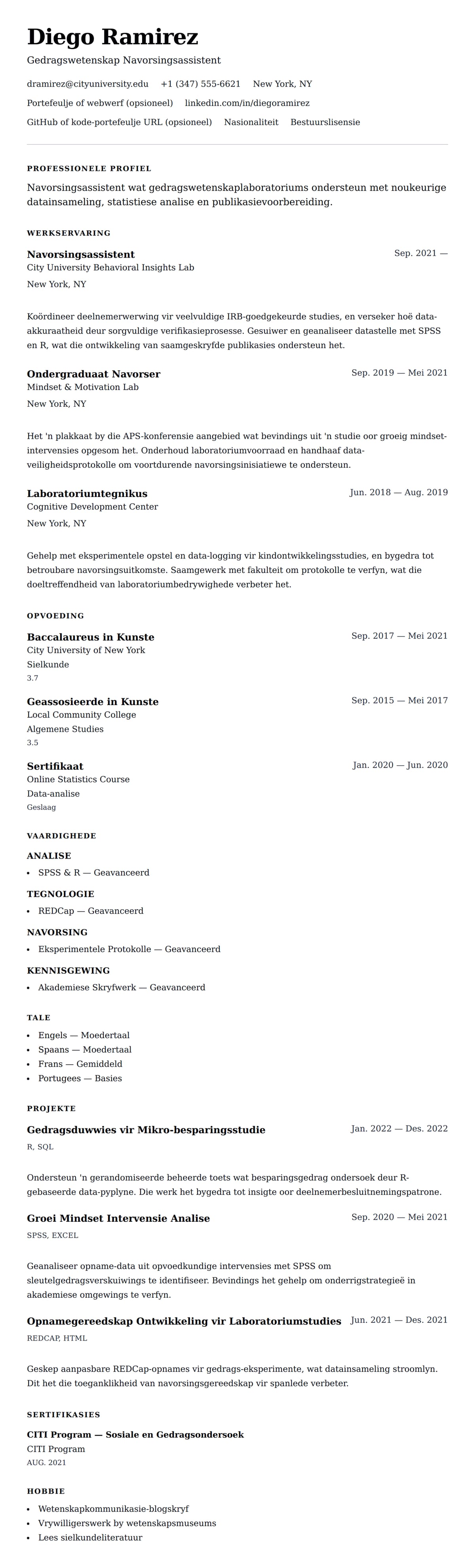 Leweensbeskrywing-vooruitskouk vir Navorsingsassistent CV-voorbeeld