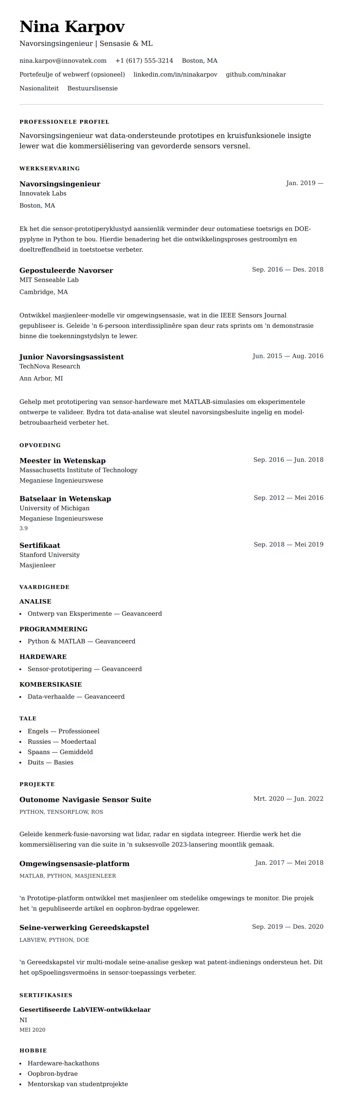 Leweensbeskrywing-vooruitskouk vir Navorsingsingenieur Lewensloop Voorbeeld