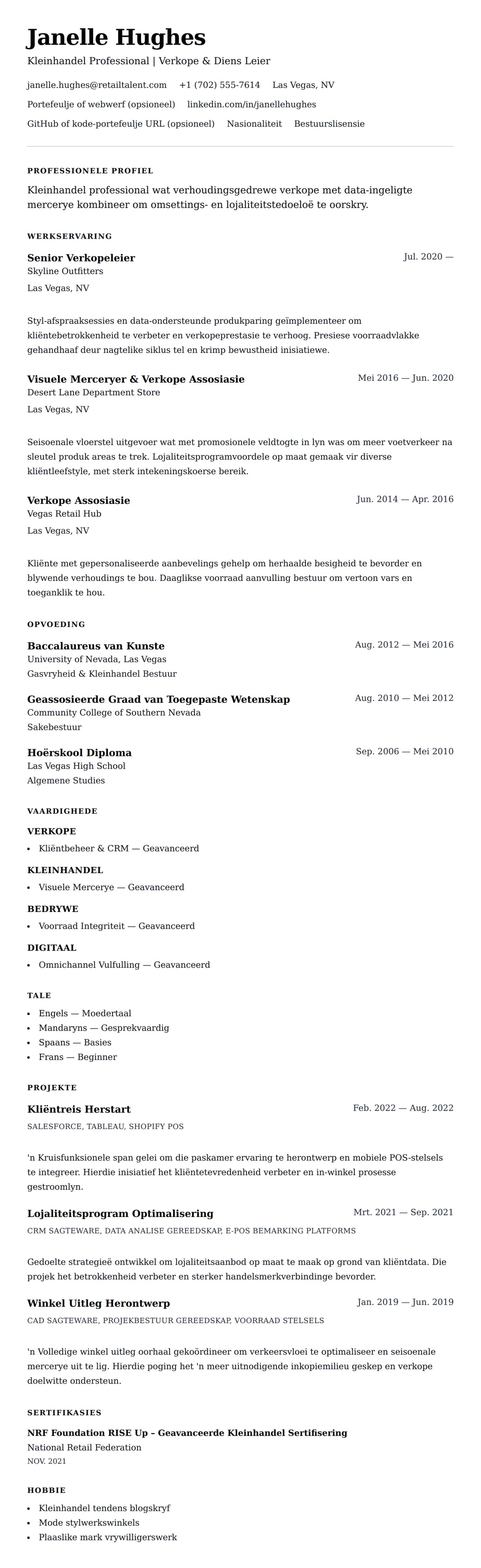 Leweensbeskrywing-vooruitskouk vir Kleinhandel Professional Leefys Voorbeeld