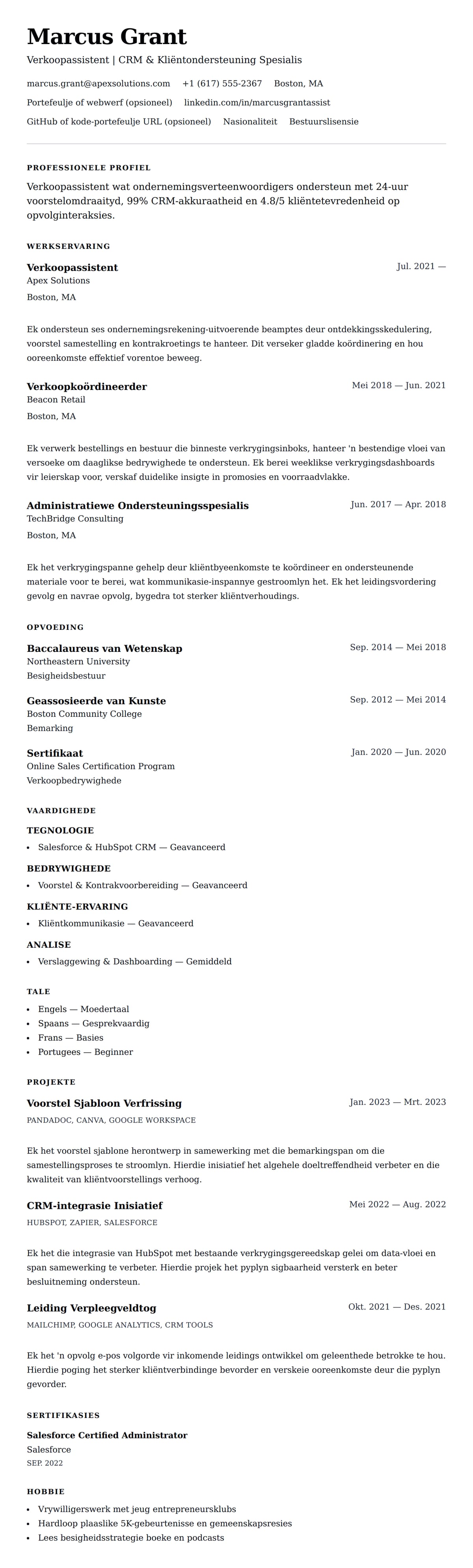 Leweensbeskrywing-vooruitskouk vir Verkoopassistent CV-voorbeeld