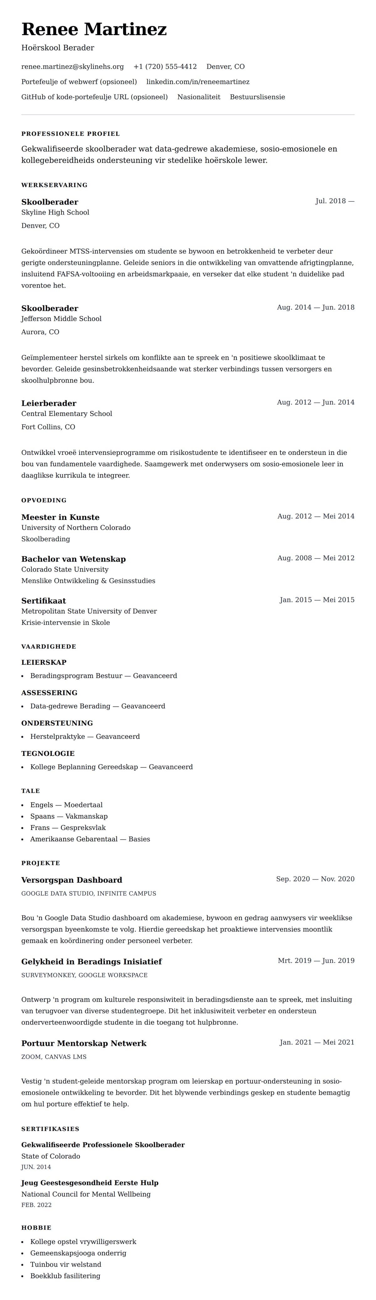 Leweensbeskrywing-vooruitskouk vir Skoolberader Lewensloop Voorbeeld