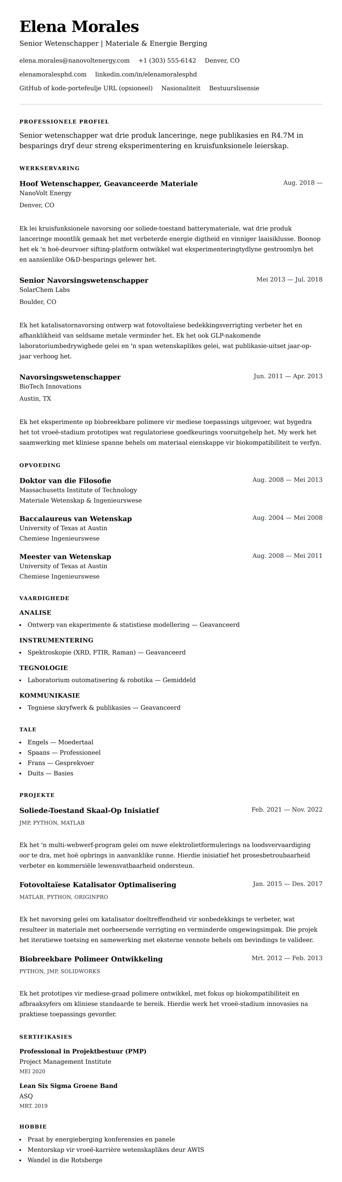 Leweensbeskrywing-vooruitskouk vir Wetenschapper Lewensloop Voorbeeld