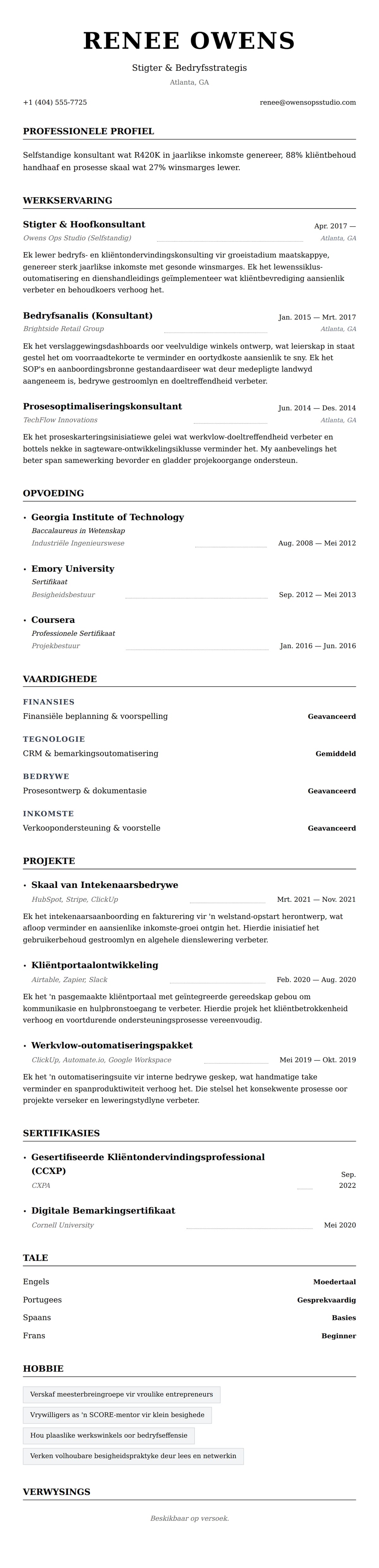 Leweensbeskrywing-vooruitskouk vir Selfstandige Professional Lewensloop Voorbeeld