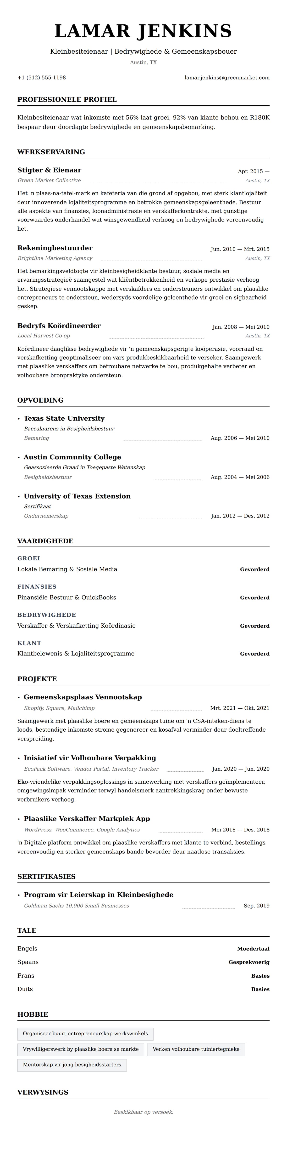 Leweensbeskrywing-vooruitskouk vir Voorbeeld van Lewensloop vir Kleinbesiteienaar