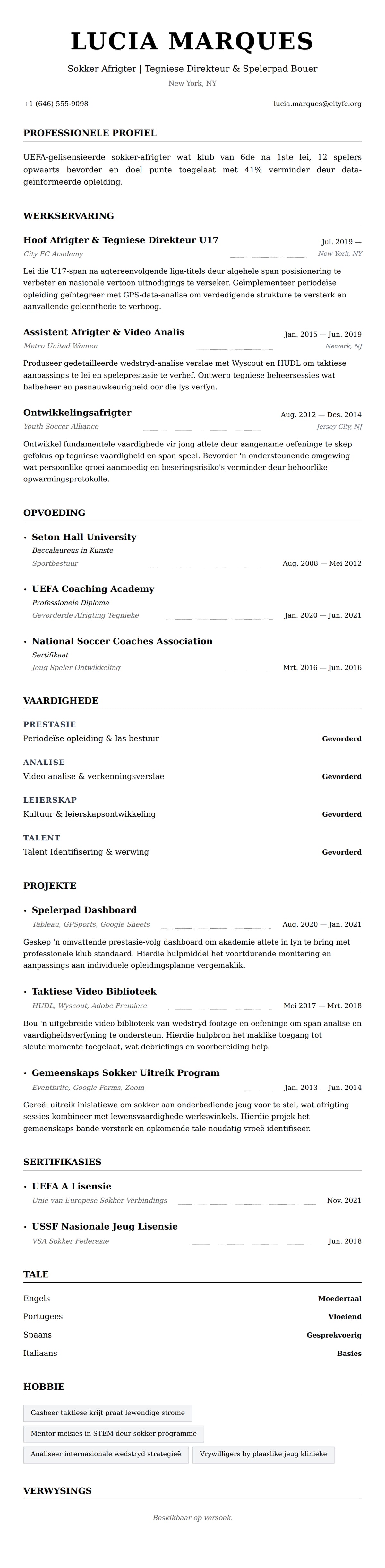 Leweensbeskrywing-vooruitskouk vir Sokker-afrigter Lewensloop Voorbeeld