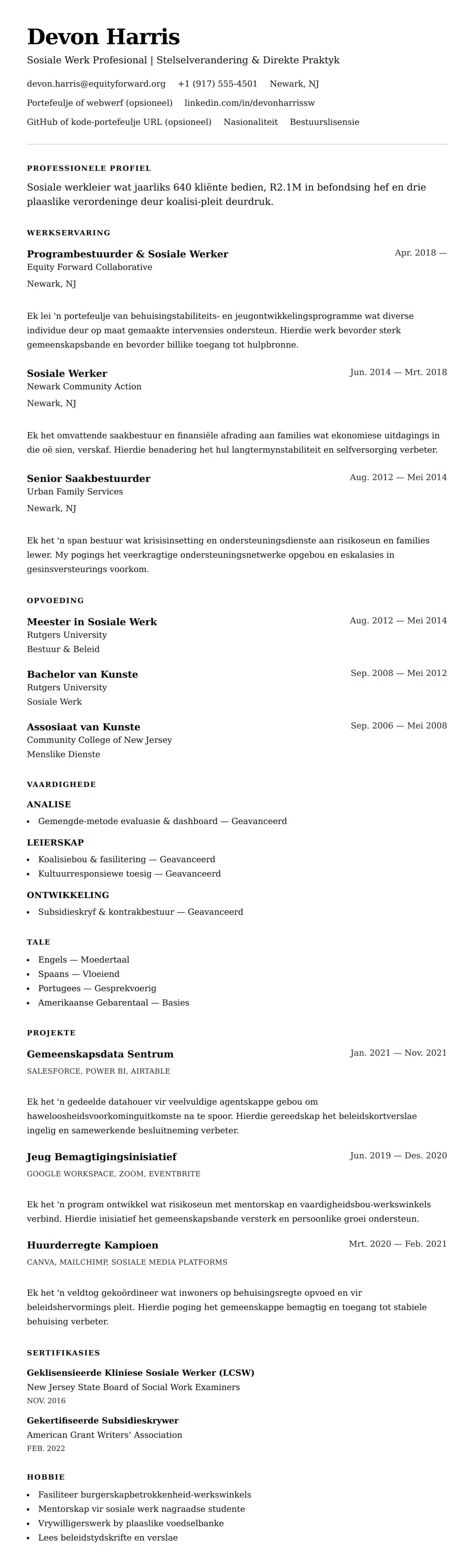 Leweensbeskrywing-vooruitskouk vir Sosiale Werk Profesional Lewensloop Voorbeeld