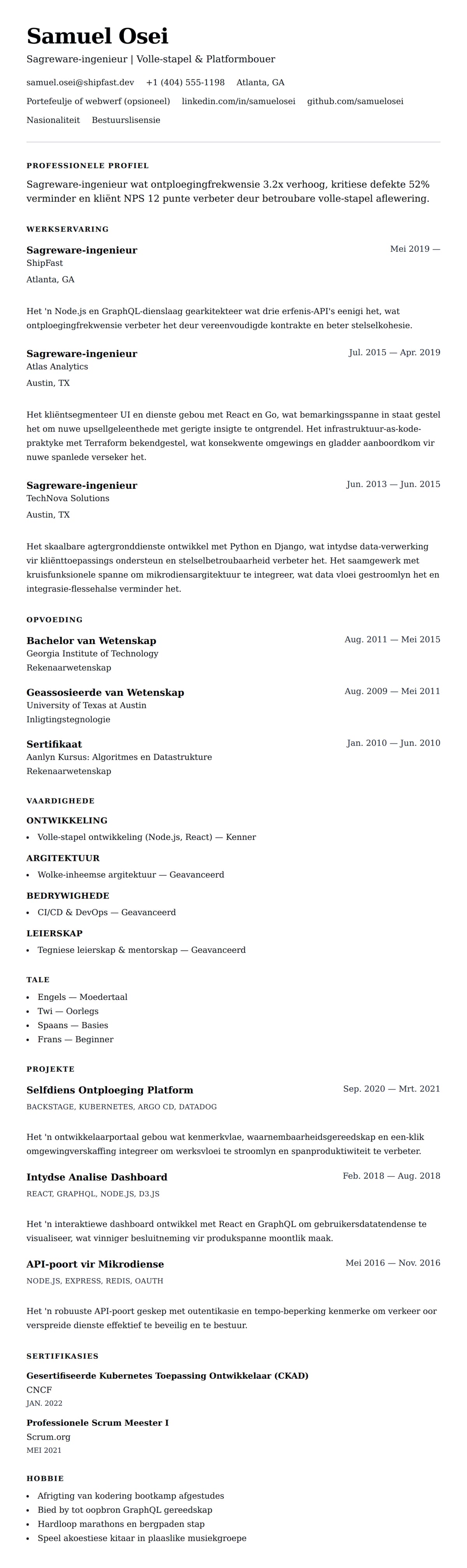 Leweensbeskrywing-vooruitskouk vir Sagreware-ingenieur Lewensloop Voorbeeld