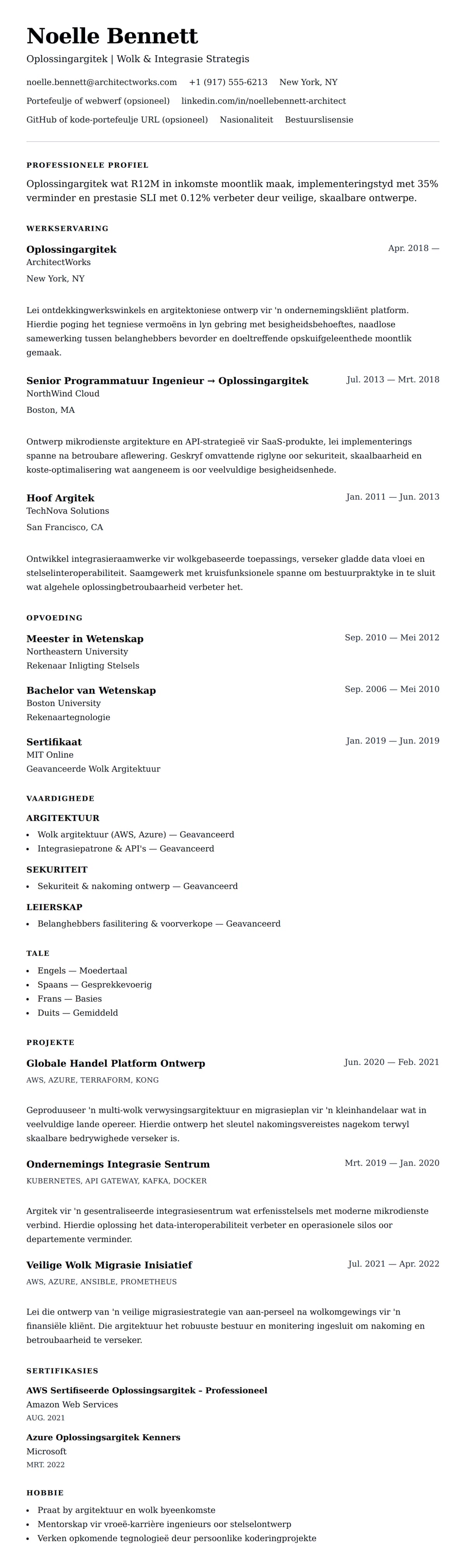 Leweensbeskrywing-vooruitskouk vir Oplossingargitek Lewensloop Voorbeeld