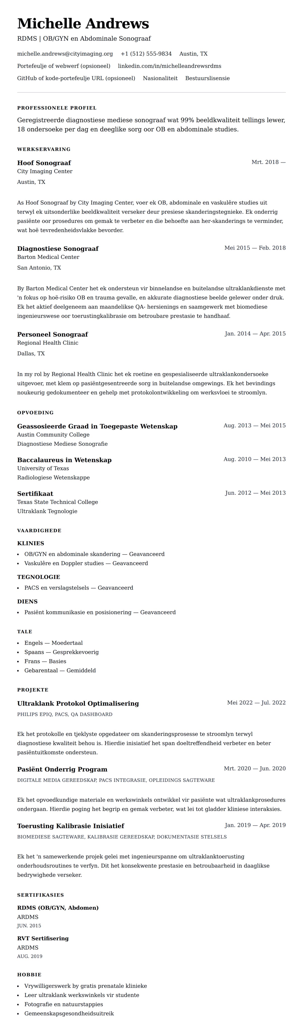 Leweensbeskrywing-vooruitskouk vir Sonograaf Leweensopsomming Voorbeeld