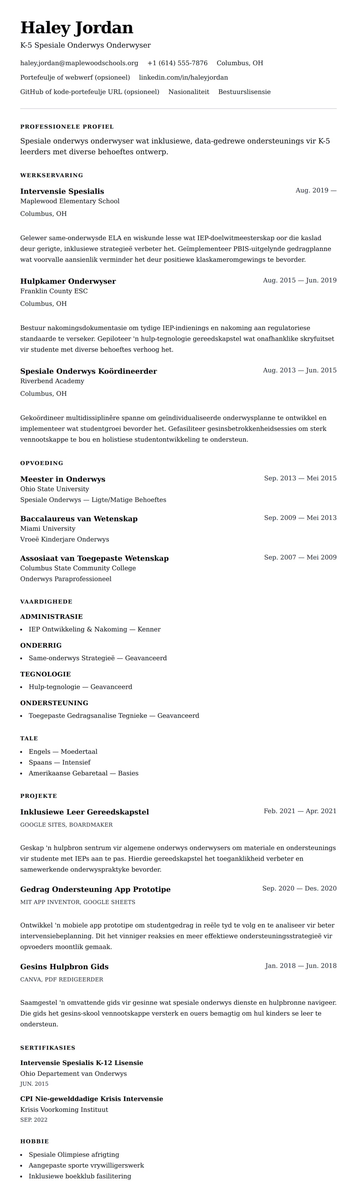 Leweensbeskrywing-vooruitskouk vir Spesiale Onderwys Onderwyser Lewensloop Voorbeeld