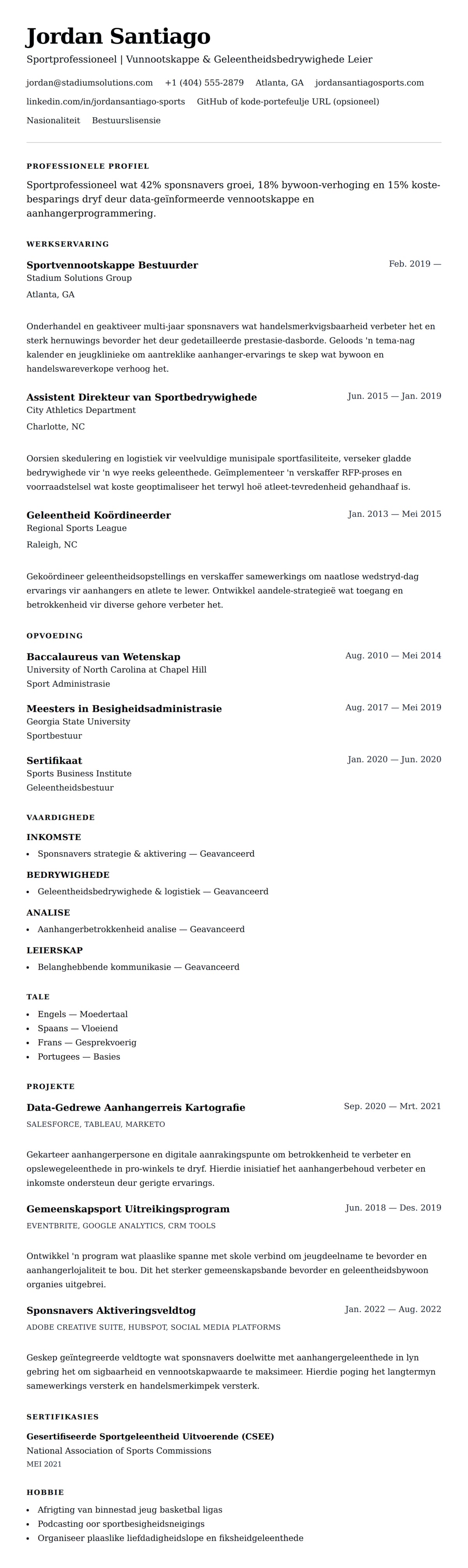 Leweensbeskrywing-vooruitskouk vir Sportprofessioneel Lewensloop Voorbeeld