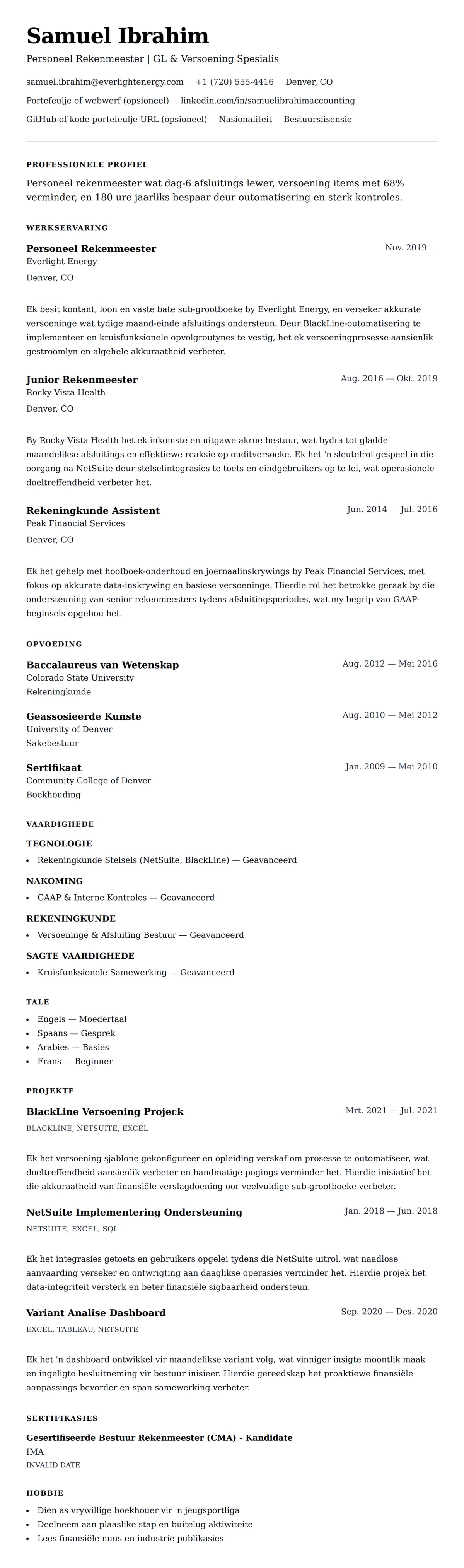 Leweensbeskrywing-vooruitskouk vir Personeel Rekenmeester Lewensloop Voorbeeld